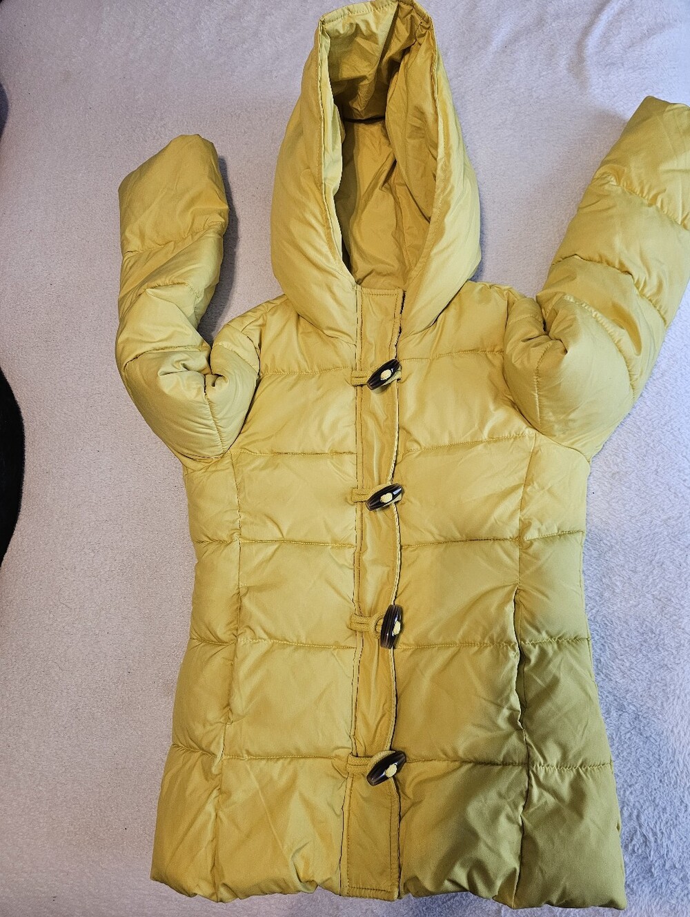 United Colors of Benetton Kids Yellow Puffer Coat Jacket Size M Hooded Toggle
